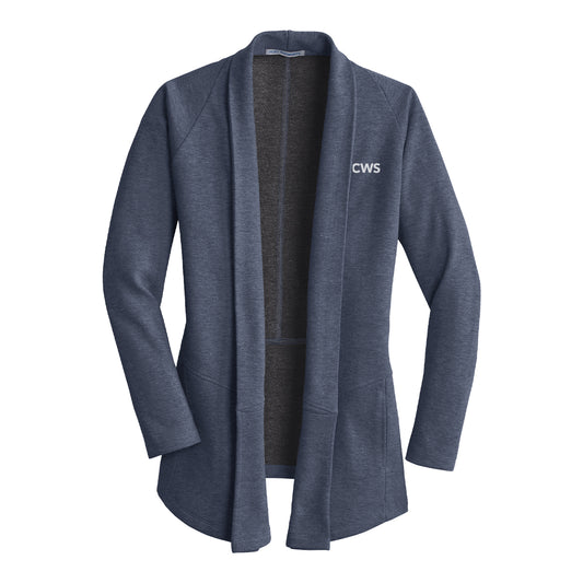 L807-CWS Women's Interlock Cardigan - Estate Blue Heather/Charcoal Heather
